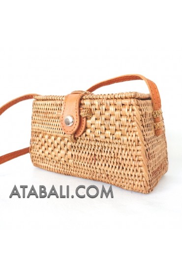 Mini rattan ata sling bags coins purses leather handle